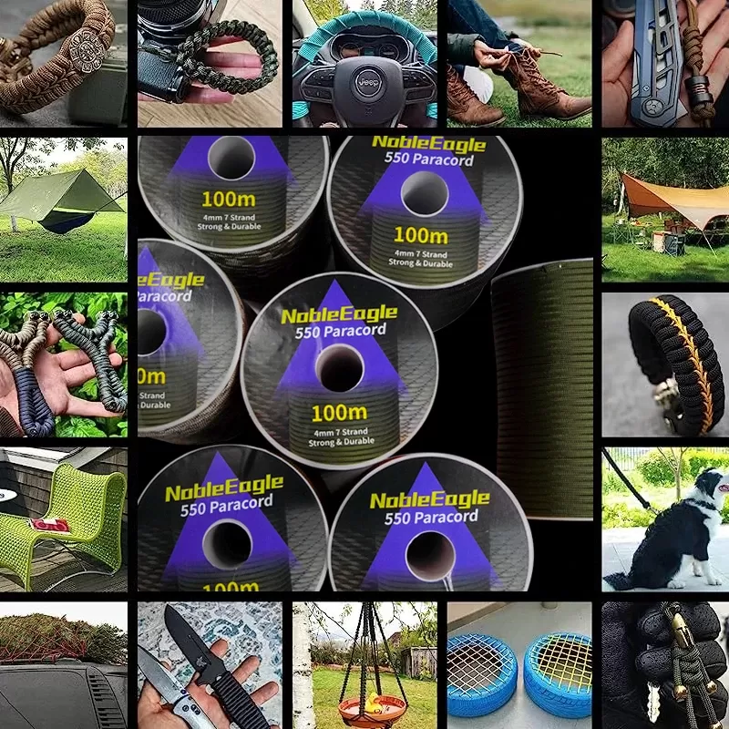 Military 550 Paracord Rope 100M 50M 31M 7 Strand 4mm Parachute Cord Outdoor Camping Survival Gear DIY Bracelet Tent Line - תמונה 2