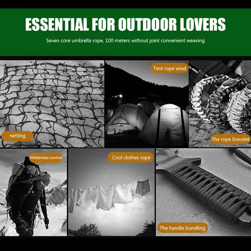550 Military Paracord 7 Strand 4mm Tactical Parachute Cord Camping Accessories Outdoor Survival DIY Bracelet Rope - תמונה 6