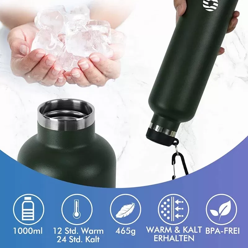FEIJIAN Stainless Steel Thermos Bottle 1000ml Sports Flask Vacuum Insulated Water Bottle Leak Proof BPA Free - תמונה 3