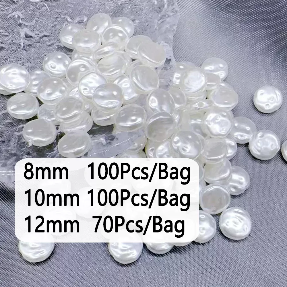 8 10 12MM 100Pcs 70Pcs ABS Shell Flat Pearl Sheet Shape Loose Spacer Faux Beaded for Jewelry Making DIY Beadwork Accessories - תמונה 4