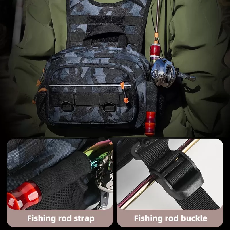 Men Chest Bag Tactical Fishing Backpack with Rod Holders Lure LUYA Vest Gear Storage Pack Molle Outdoor Hiking Funny Pouch - תמונה 4