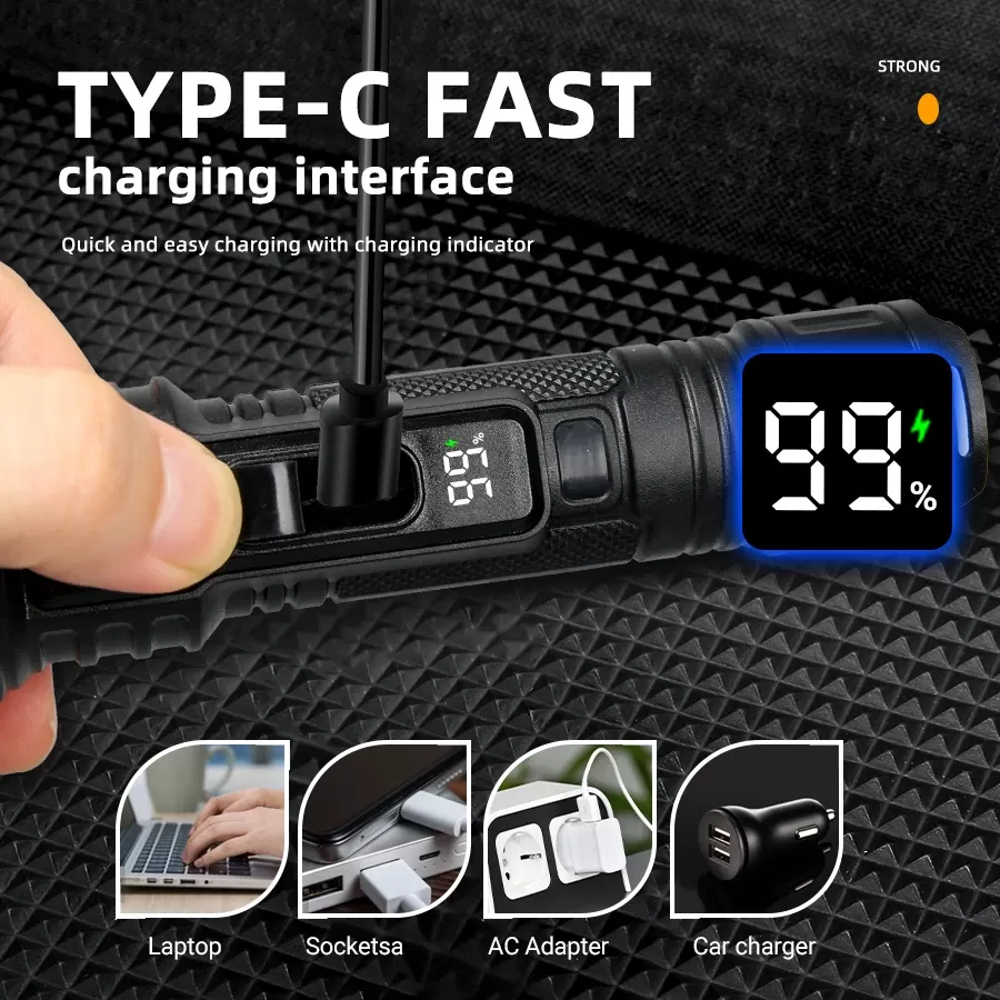 פנס LED נייד עם טעינה USB - מושלם לקמפינג - תמונה 4