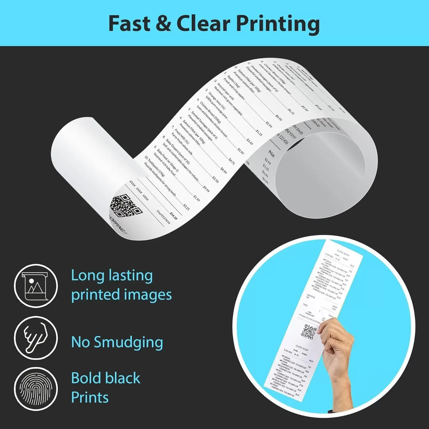 80X80mm Tharmal Paper Till Rolls for PDQ Machines 1 Roll Thermal Receipt Roll Card Machine Printer Paper Rolls - תמונה 2