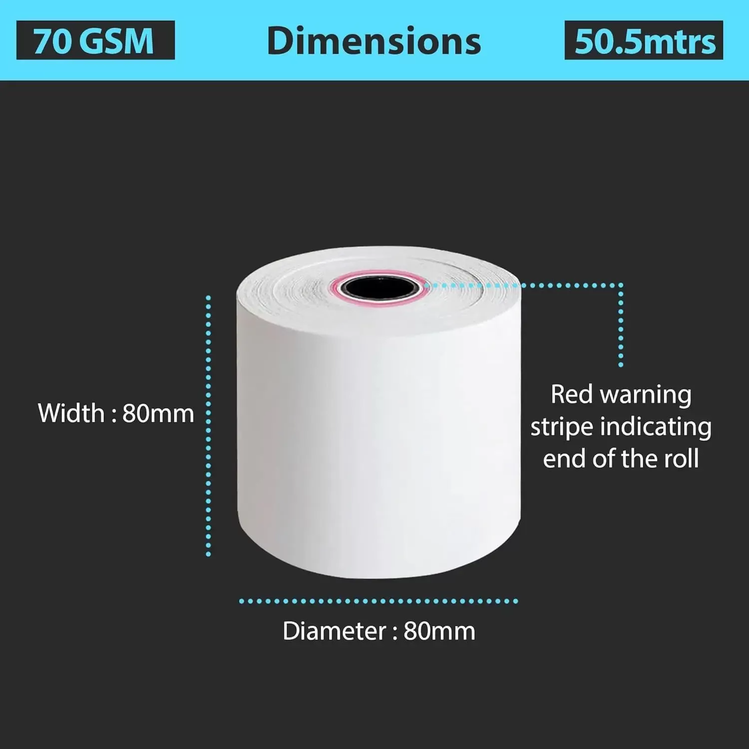 80X80mm Tharmal Paper Till Rolls for PDQ Machines 1 Roll Thermal Receipt Roll Card Machine Printer Paper Rolls - תמונה 3
