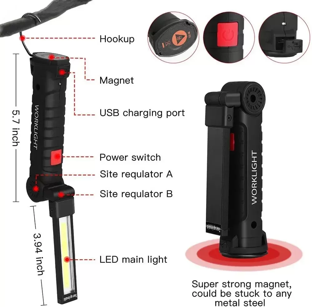 פנס LED נייד עם טעינה USB - אור חזק ונוח - תמונה 3
