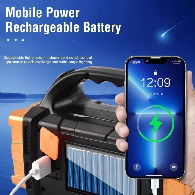 פנס נטען USB עם אור LED וסולארי - תמונה 3