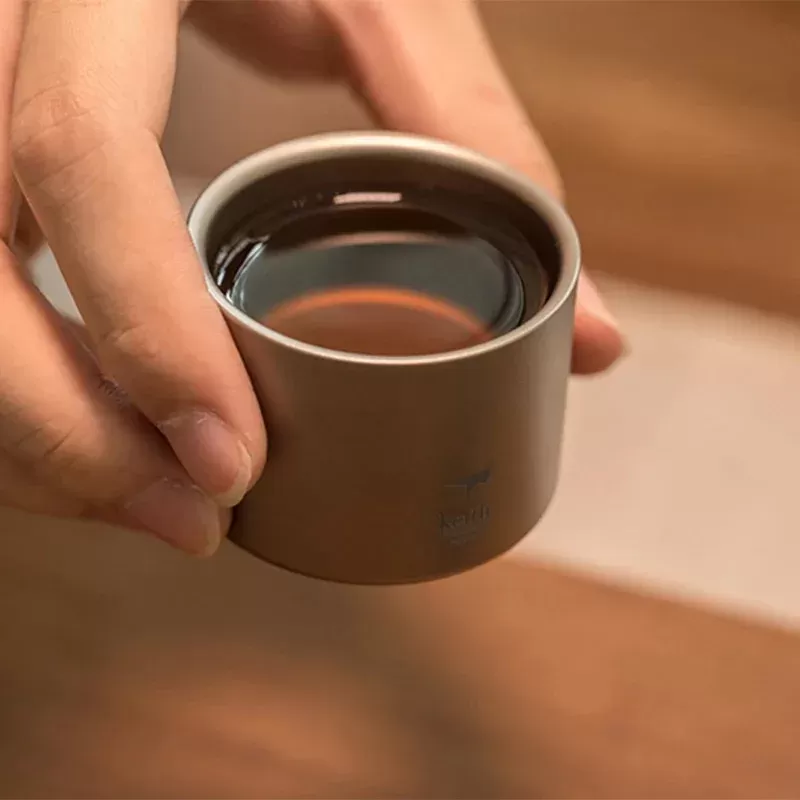 keith 3Pcs Titanium Tea Cup Set  50ml Double Wall Insulated Camping Cup Ultralight & Anti-scalding for Outdoor Travel Hiking - תמונה 2