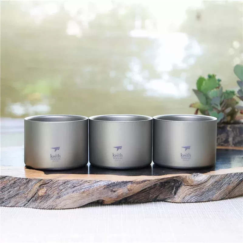 keith 3Pcs Titanium Tea Cup Set  50ml Double Wall Insulated Camping Cup Ultralight & Anti-scalding for Outdoor Travel Hiking - תמונה 3
