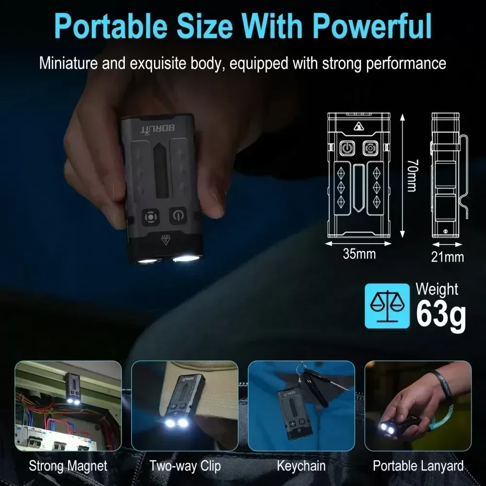 פנס BORUiT EV20 1100LM – פנס מפתח עם טעינה Type-C - תמונה 5