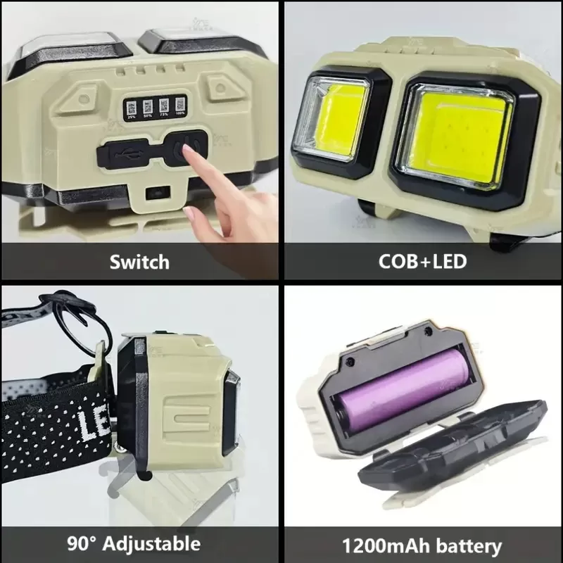 פנס ראש LED COB נטען עמיד במים - תמונה 6
