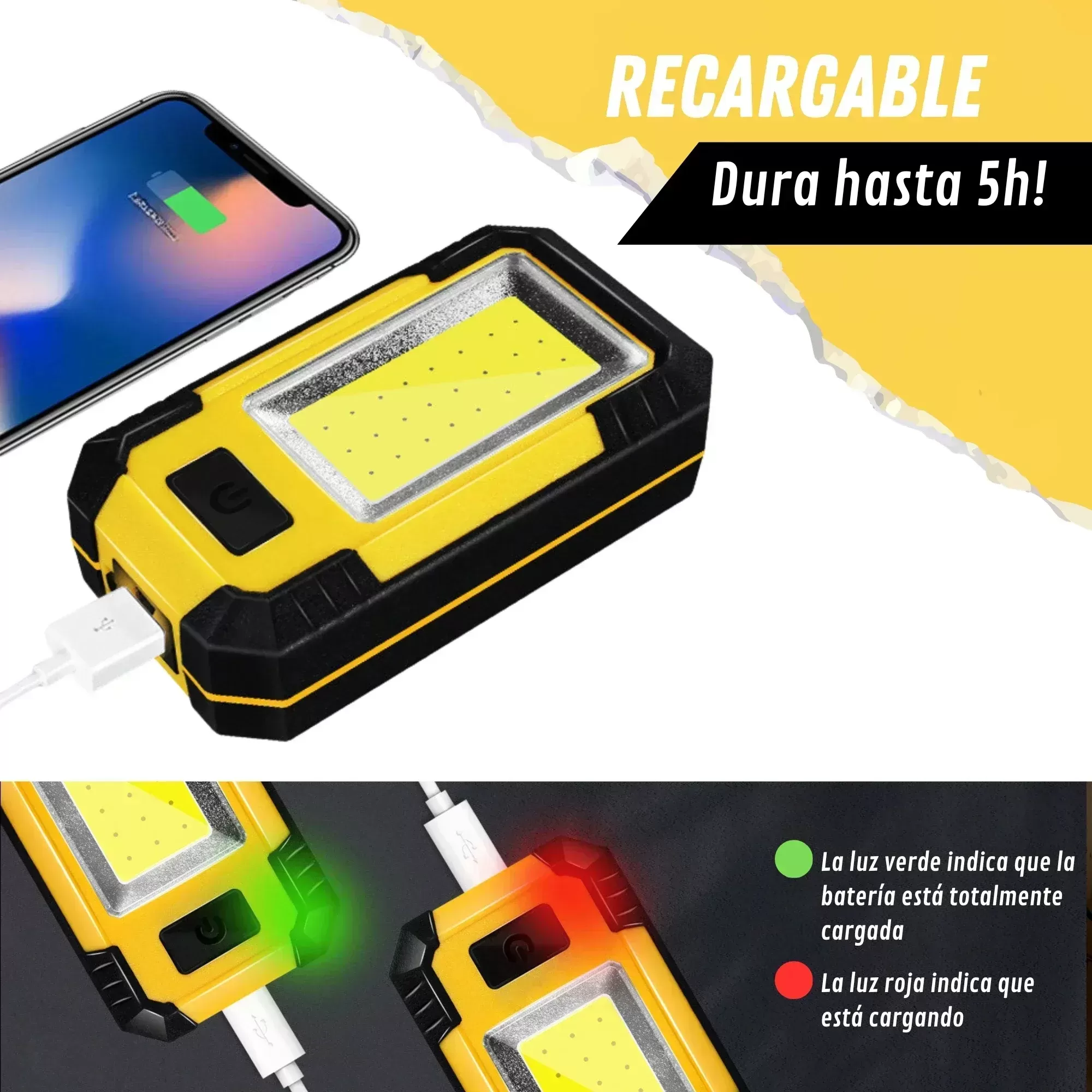 פנס עבודה נטען 4000mAh בהיר במיוחד - תמונה 5