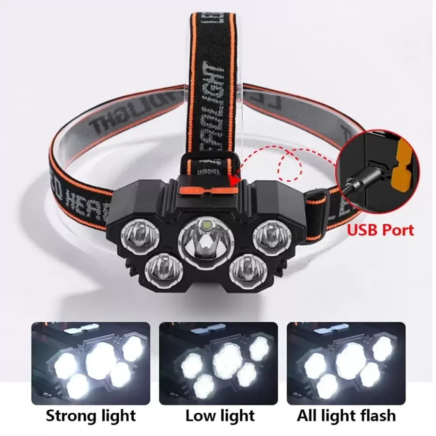 פנס ראש טקטי עם 5 נורות LED - נטען - תמונה 4