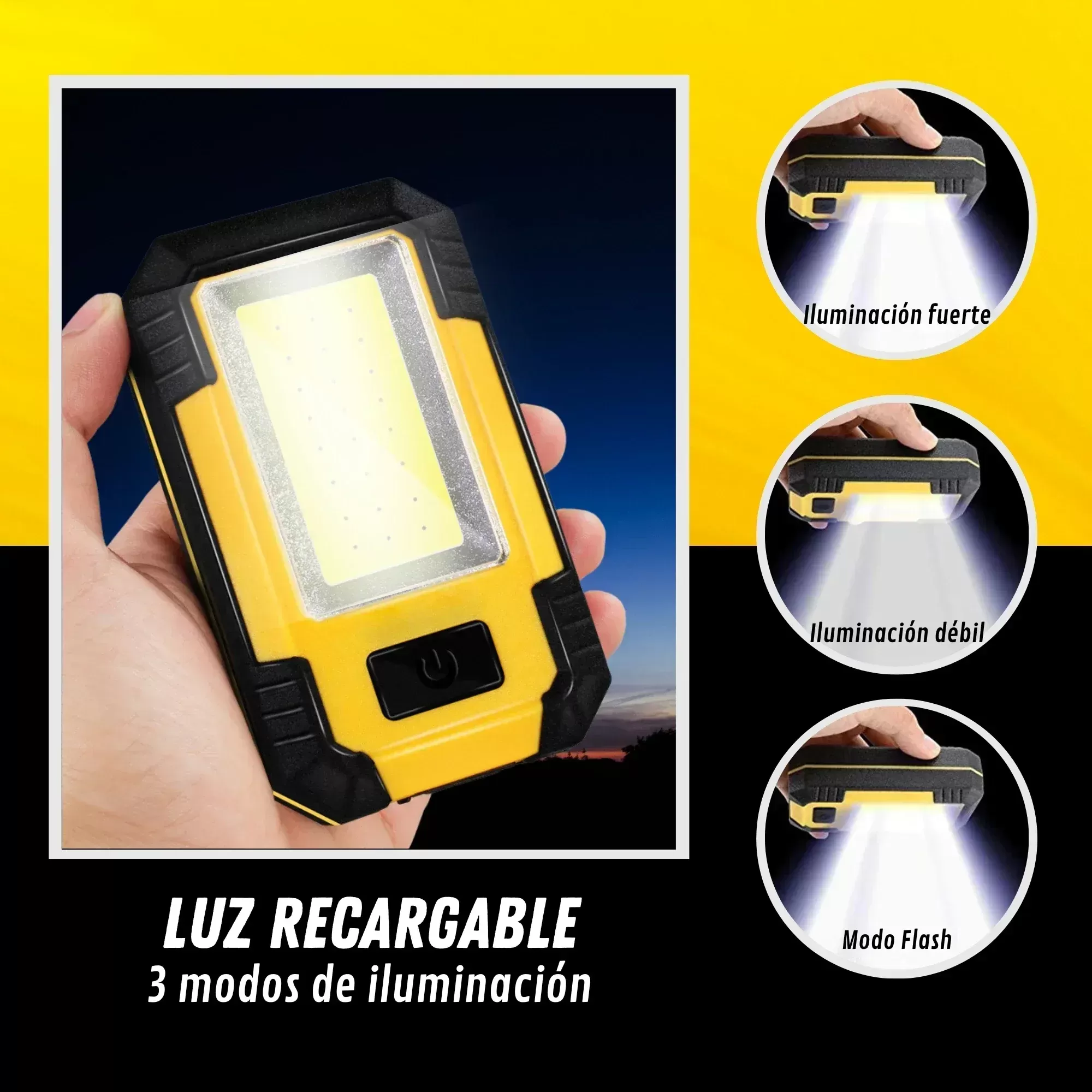 פנס עבודה נטען 4000mAh עם אור חזק - תמונה 4