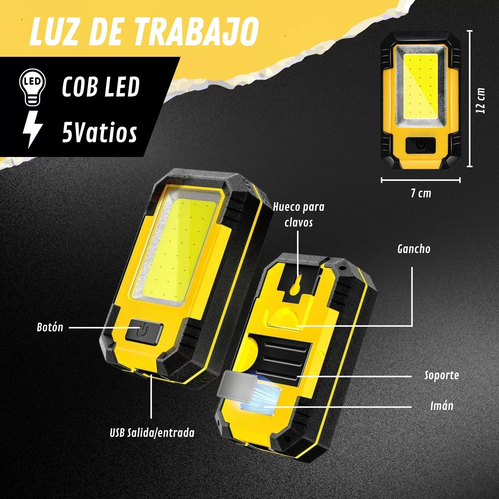 פנס עבודה נטען 4000mAh עם אור חזק - תמונה 6