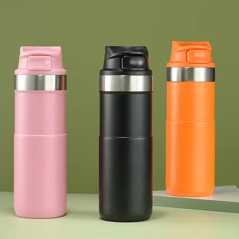 500ml Simple 304 Stainless Steel Insulated bottle Double-layer Vacuum Straight Cup Outdoor Portable Straight Drinking Bamboo Cup - תמונה 2