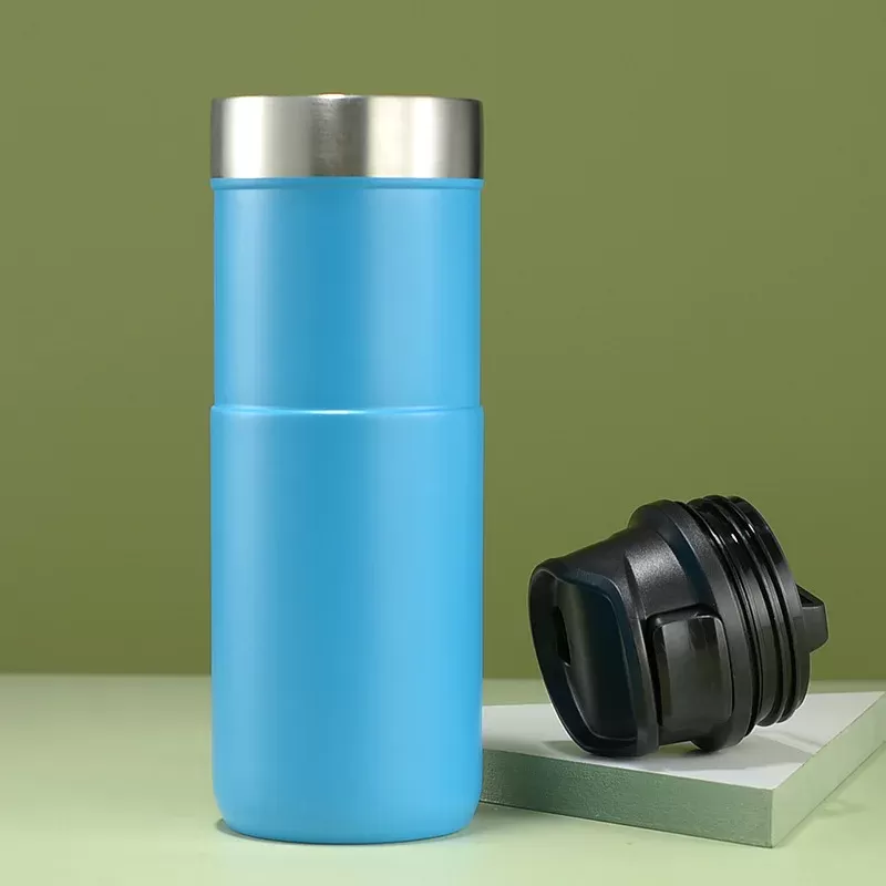 500ml Simple 304 Stainless Steel Insulated bottle Double-layer Vacuum Straight Cup Outdoor Portable Straight Drinking Bamboo Cup - תמונה 3