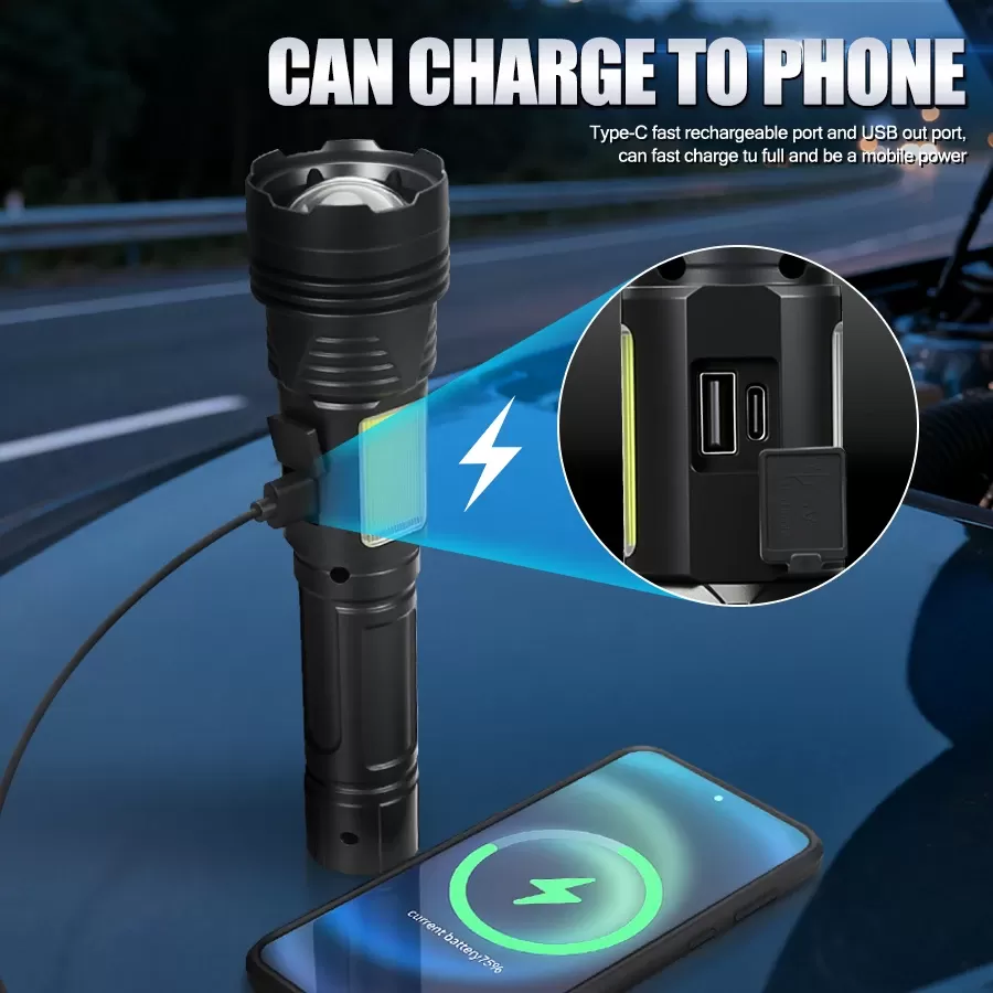 פנס ידני חזק עם מטען USB - 11 מצבים - תמונה 4