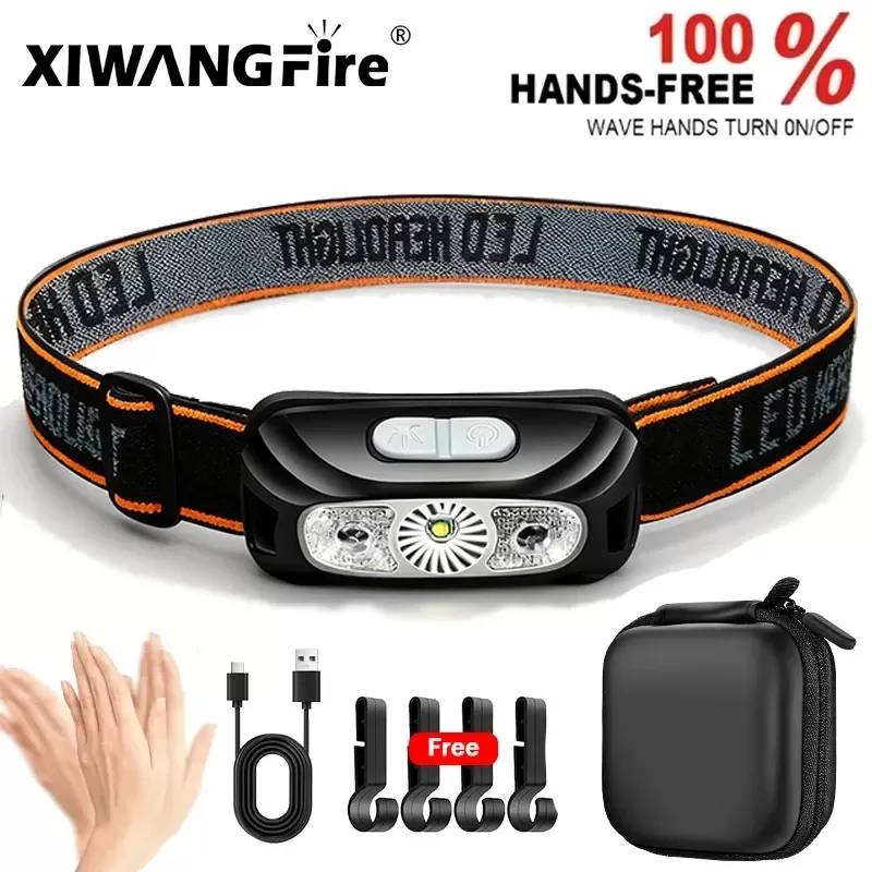 פנס ראש חזק עם חיישן LED נטען USB