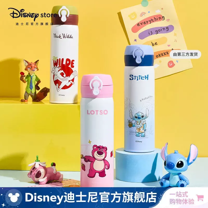 Disney Insulated Vacuum Water Bottle 480ml Portable Flask With Nick Wilde Lotso Stitch Patterns For Office Outdoor Ideal Gift - תמונה 2