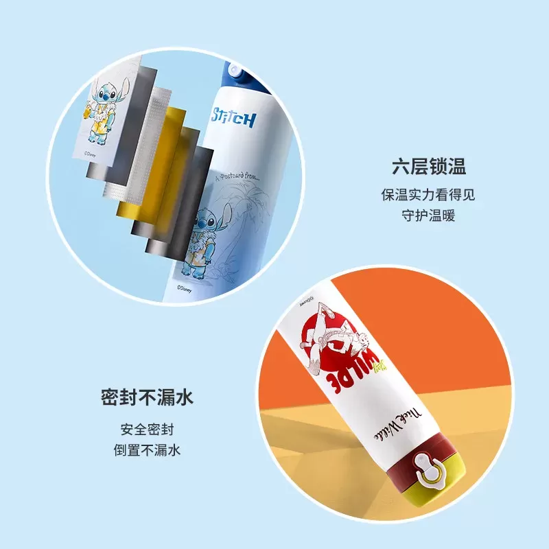 Disney Insulated Vacuum Water Bottle 480ml Portable Flask With Nick Wilde Lotso Stitch Patterns For Office Outdoor Ideal Gift - תמונה 4