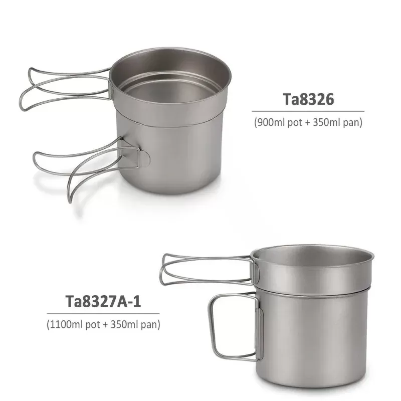 Lixada Ultralight Titanium Cookset Outdoor Camping Cookware Set 900ml/1100ml Pot 350ml Fry Pan with Folding Spork for Camping - תמונה 4