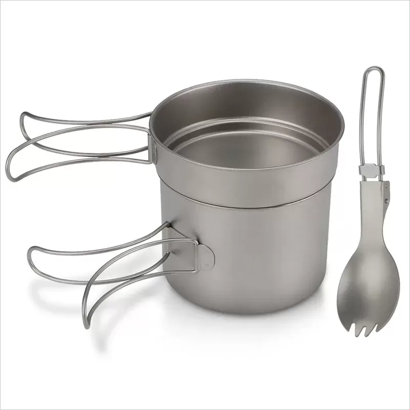Lixada Ultralight Titanium Cookset Outdoor Camping Cookware Set 900ml/1100ml Pot 350ml Fry Pan with Folding Spork for Camping - תמונה 6