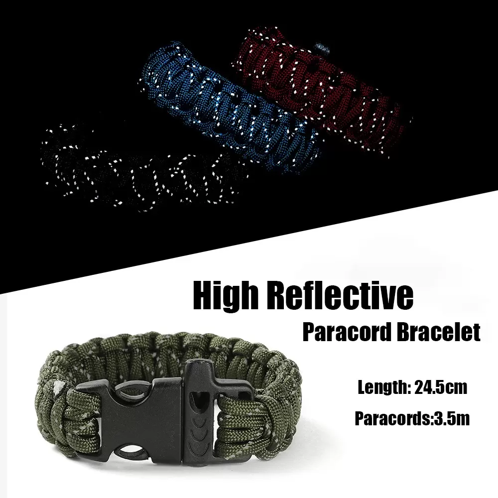 24.5cm Nine Core Reflective Paracord Escape Emergency Glowing Plaited Rope EDC Survival Saving Bracelet with Whistle Tools - תמונה 2