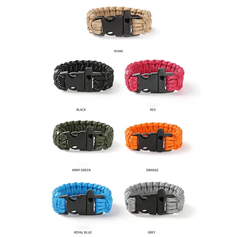 24.5cm Nine Core Reflective Paracord Escape Emergency Glowing Plaited Rope EDC Survival Saving Bracelet with Whistle Tools - תמונה 6
