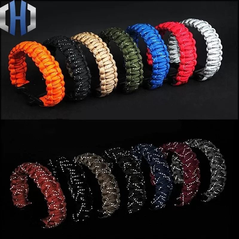 24.5cm Nine Core Reflective Paracord Escape Emergency Glowing Plaited Rope EDC Survival Saving Bracelet with Whistle Tools