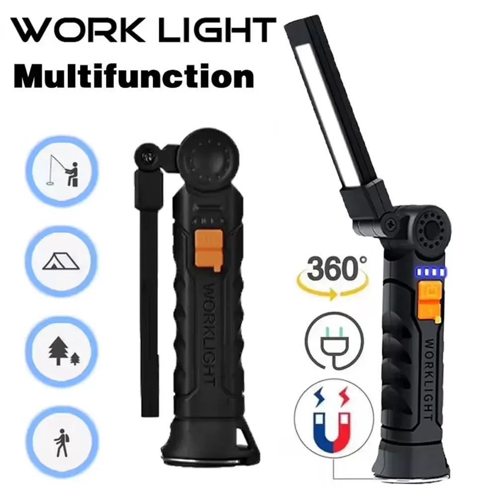 פנס LED נייד עם טעינה USB ואור חירום מגנטי