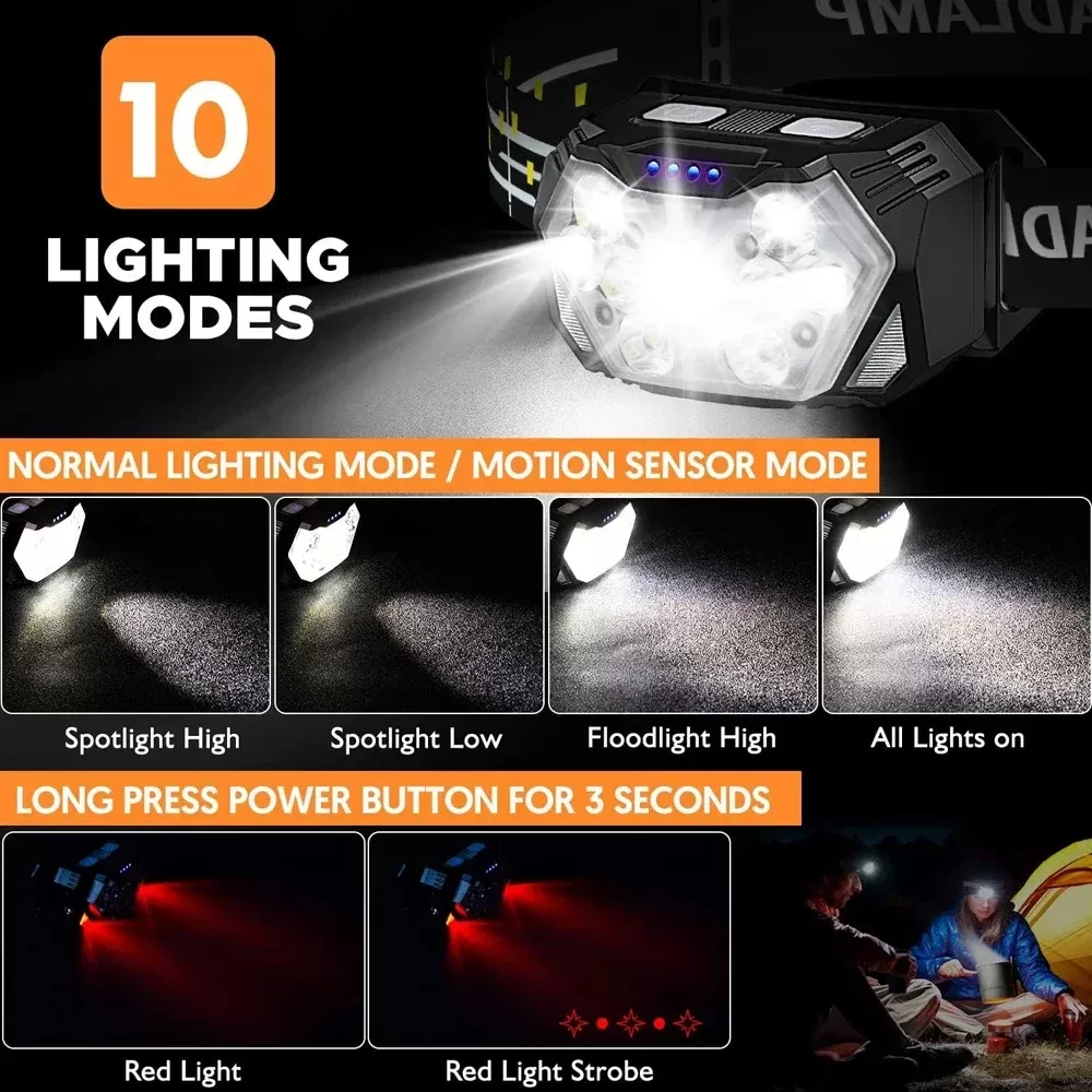 פנס ראש LED עוצמתי עם חיישן - נטען USB - תמונה 3
