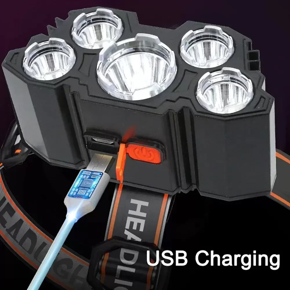 פנס ראש נטען 5 LED - מושלם לקמפינג ודיג - תמונה 4