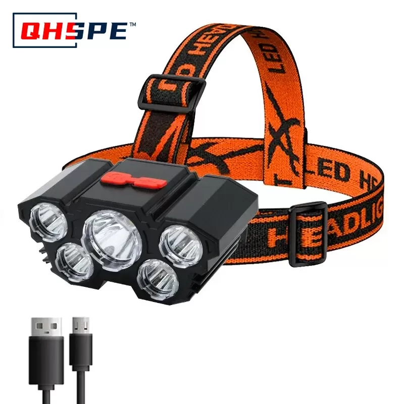 פנס ראש נטען 5 LED עם סוללת 18650