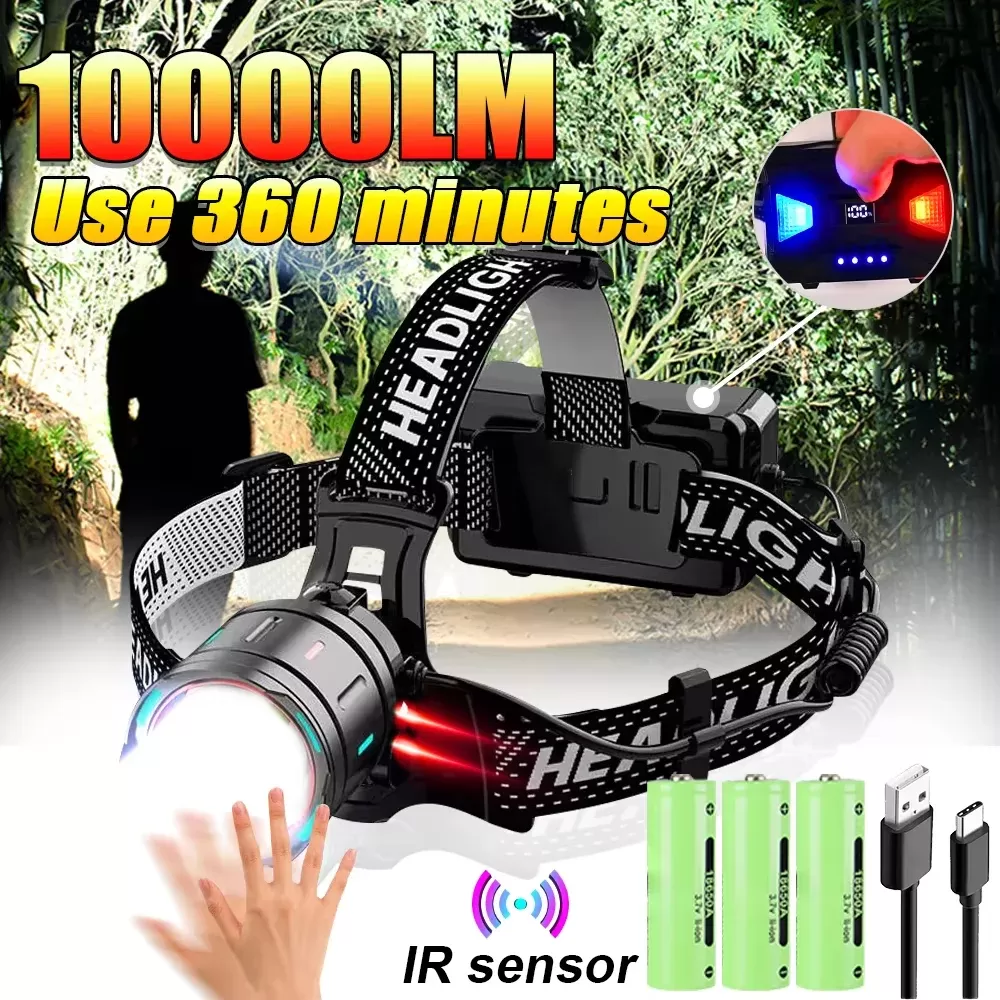 פנס טקטי נטען 10000LM עם תצוגת OLED וחיישן IR