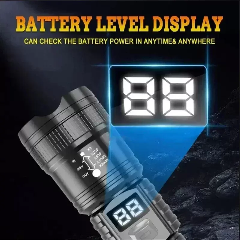 פנס טקטי LED עוצמתי עם זום וטעינה - תמונה 6