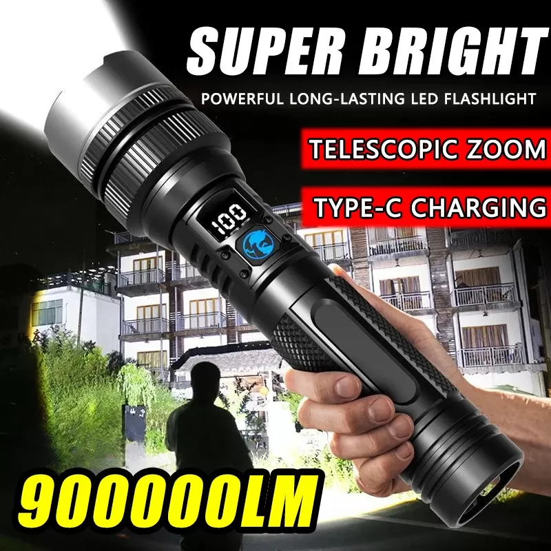 פנס LED עוצמתי 900000LM עם טעינה מסוג Type-C